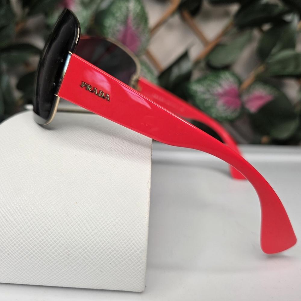 50) PRADA Sunglasses SPR 63O Red & Gold with Case, Clothe & Info Card